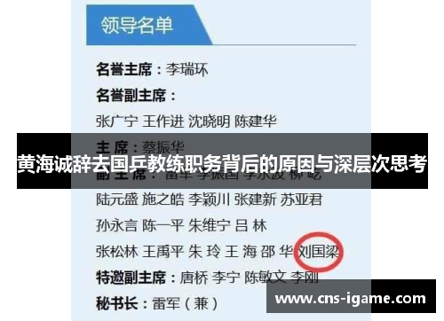 黄海诚辞去国乒教练职务背后的原因与深层次思考 黄海诚辞去国乒教练职务背后的原因与深层次思考